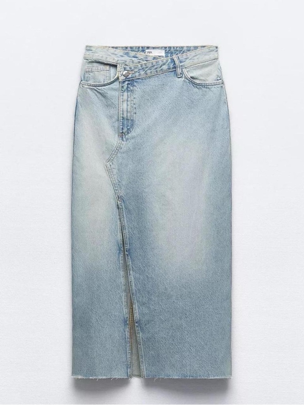 Zara Light Wash Denim Midi Skirt
